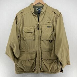 EXOFFICIO Jacket Adult L Convertible Vest Fishing Coat Vented Nylon Lined Beige
